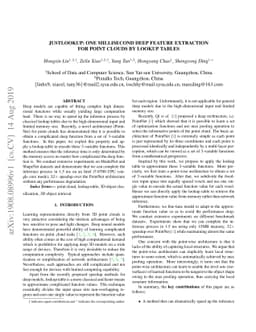 Justlookup: One Millisecond Deep Feature Extraction for Point Clouds By
  Lookup Tables