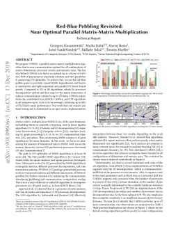 Red-blue pebbling revisited: near optimal parallel matrix-matrix
  multiplication
