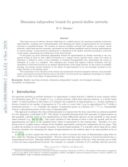 Dimension independent bounds for general shallow networks