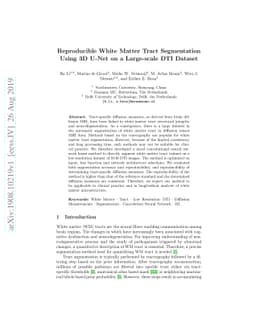 Reproducible White Matter Tract Segmentation Using 3D U-Net on a
  Large-scale DTI Dataset