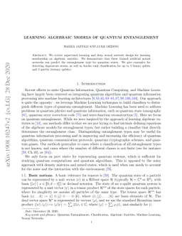 Learning Algebraic Models of Quantum Entanglement