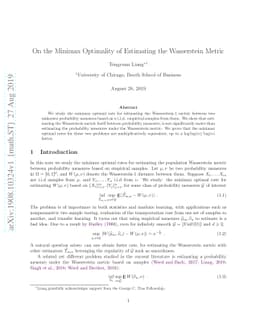 On the Minimax Optimality of Estimating the Wasserstein Metric