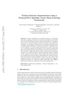 Nuclear Instance Segmentation using a Proposal-Free Spatially Aware Deep
  Learning Framework