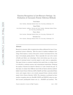 Emotion Recognition in Low-Resource Settings: An Evaluation of Automatic
  Feature Selection Methods