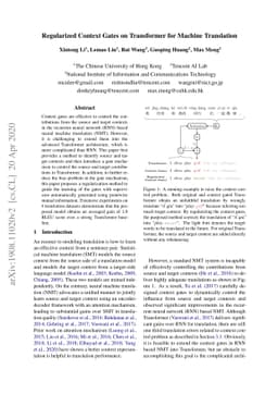 Regularized Context Gates on Transformer for Machine Translation