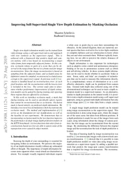 Improving Self-Supervised Single View Depth Estimation by Masking
  Occlusion