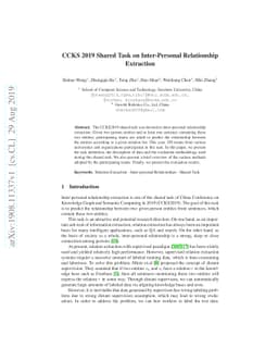 CCKS 2019 Shared Task on Inter-Personal Relationship Extraction