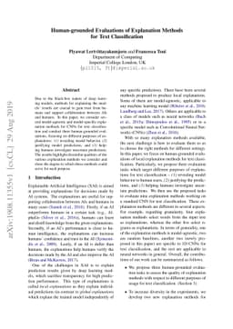Human-grounded Evaluations of Explanation Methods for Text
  Classification