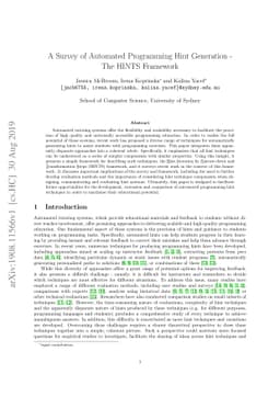 A Survey of Automated Programming Hint Generation -- The HINTS Framework