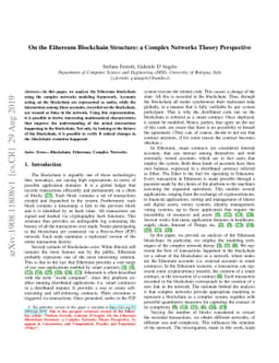 On the Ethereum Blockchain Structure: a Complex Networks Theory
  Perspective