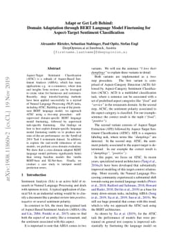 Adapt or Get Left Behind: Domain Adaptation through BERT Language Model
  Finetuning for Aspect-Target Sentiment Classification