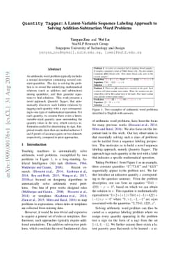 Quantity Tagger: A Latent-Variable Sequence Labeling Approach to Solving
  Addition-Subtraction Word Problems