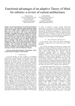 Functional advantages of an adaptive Theory of Mind for robotics: a
  review of current architectures