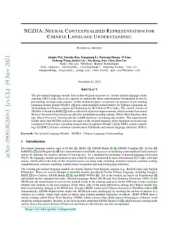 NEZHA: Neural Contextualized Representation for Chinese Language
  Understanding