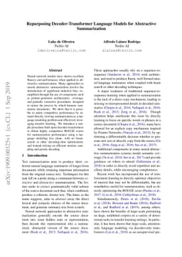 Repurposing Decoder-Transformer Language Models for Abstractive
  Summarization