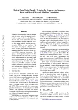 Hybrid Data-Model Parallel Training for Sequence-to-Sequence Recurrent
  Neural Network Machine Translation