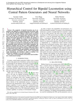 Hierarchical Control for Bipedal Locomotion using Central Pattern
  Generators and Neural Networks