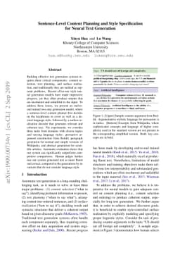 Sentence-Level Content Planning and Style Specification for Neural Text
  Generation