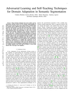 Adversarial Learning and Self-Teaching Techniques for Domain Adaptation
  in Semantic Segmentation