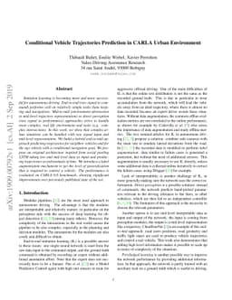 Conditional Vehicle Trajectories Prediction in CARLA Urban Environment
