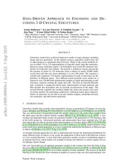 Data-Driven Approach to Encoding and Decoding 3-D Crystal Structures