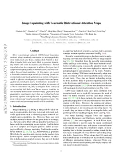 Image Inpainting with Learnable Bidirectional Attention Maps
