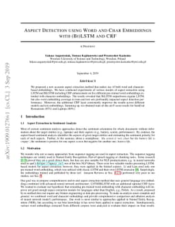 Aspect Detection using Word and Char Embeddings with (Bi)LSTM and CRF