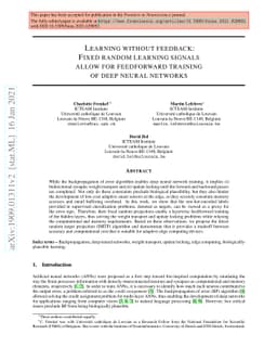 Learning without feedback: Fixed random learning signals allow for
  feedforward training of deep neural networks