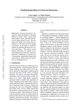 Predicting Specificity in Classroom Discussion