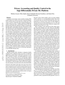 Privacy Accounting and Quality Control in the Sage Differentially
  Private ML Platform