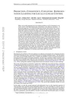 Prediction, Consistency, Curvature: Representation Learning for
  Locally-Linear Control