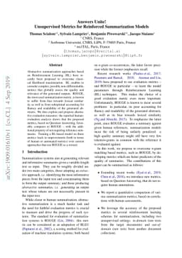 Answers Unite! Unsupervised Metrics for Reinforced Summarization Models