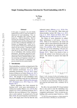 Single Training Dimension Selection for Word Embedding with PCA