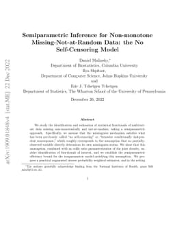 Semiparametric Inference for Non-monotone Missing-Not-at-Random Data:
  the No Self-Censoring Model