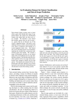 An Evaluation Dataset for Intent Classification and Out-of-Scope
  Prediction
