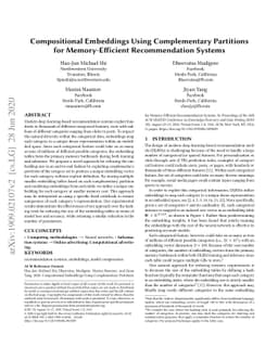 Compositional Embeddings Using Complementary Partitions for
  Memory-Efficient Recommendation Systems