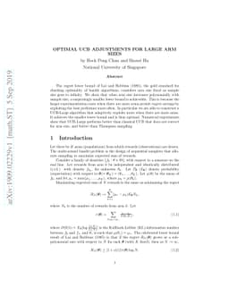 Optimal UCB Adjustments for Large Arm Sizes