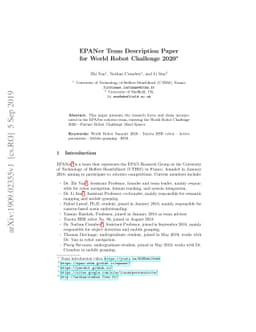 EPANer Team Description Paper for World Robot Challenge 2020