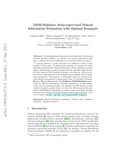 LSMI-Sinkhorn: Semi-supervised Mutual Information Estimation with
  Optimal Transport