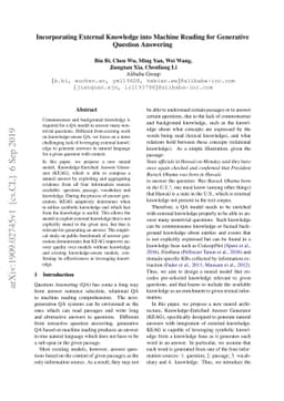Incorporating External Knowledge into Machine Reading for Generative
  Question Answering