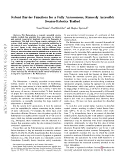 Robust Barrier Functions for a Fully Autonomous, Remotely Accessible
  Swarm-Robotics Testbed