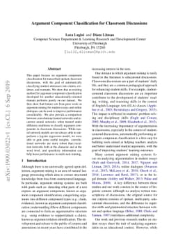 Argument Component Classification for Classroom Discussions