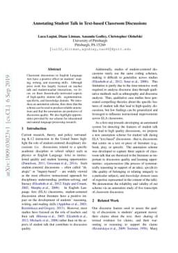 Annotating Student Talk in Text-based Classroom Discussions