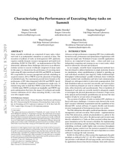 Characterizing the Performance of Executing Many-tasks on Summit