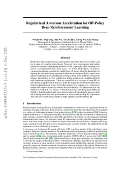 Regularized Anderson Acceleration for Off-Policy Deep Reinforcement
  Learning