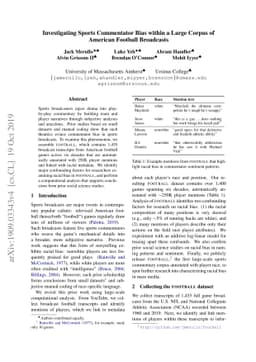 Investigating Sports Commentator Bias within a Large Corpus of American
  Football Broadcasts