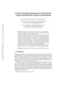 Towards Generating Explanations for ASP-Based Link Analysis using
  Declarative Program Transformations