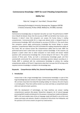 Commonsense Knowledge + BERT for Level 2 Reading Comprehension Ability
  Test