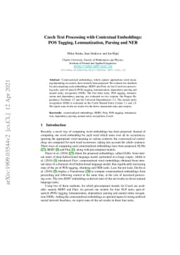 Czech Text Processing with Contextual Embeddings: POS Tagging,
  Lemmatization, Parsing and NER