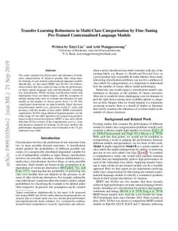 Transfer Learning Robustness in Multi-Class Categorization by
  Fine-Tuning Pre-Trained Contextualized Language Models